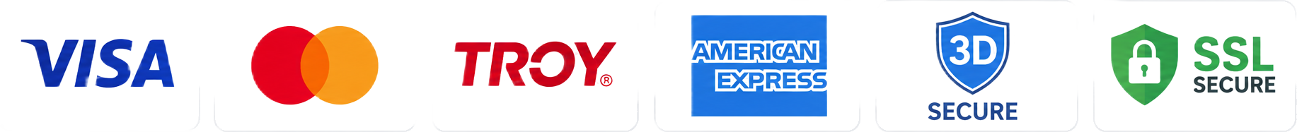 Visa, Mastercard, Troy, American Express, 3D Secure, SSL Secure