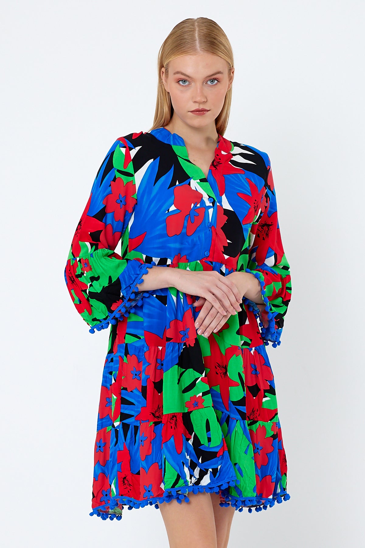 Rodi Kadın Çiçek Desenli Ponpon Detaylı Elbise RD23YB112053