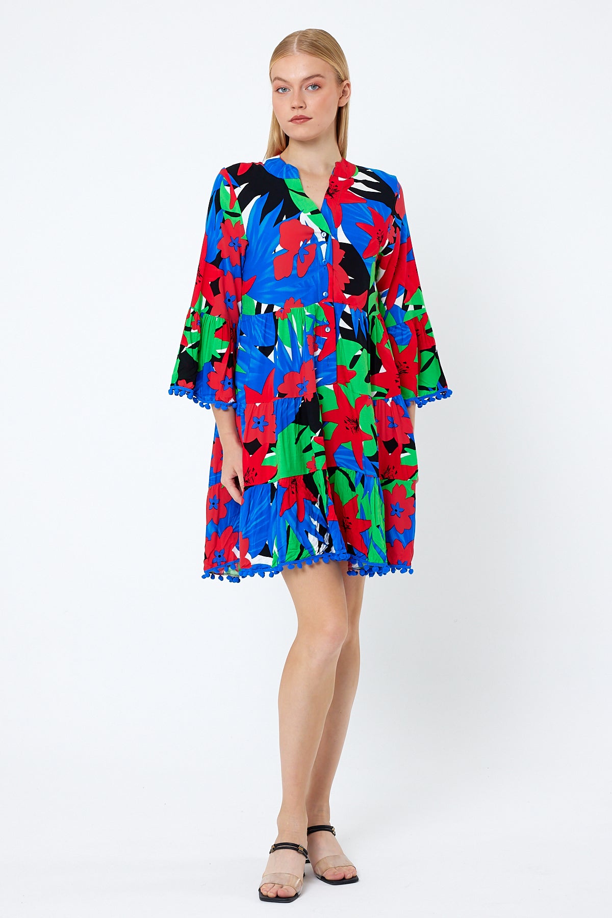 Rodi Kadın Çiçek Desenli Ponpon Detaylı Elbise RD23YB112053