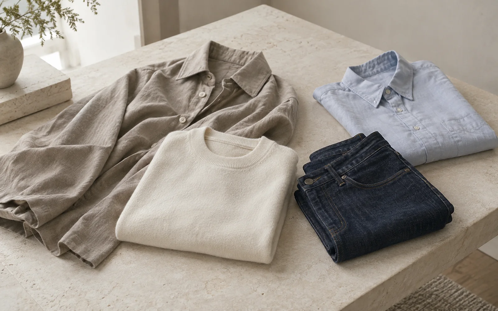 Açık tonlu gömlek, triko ve denim ile günlük stil ilhamı